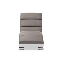 Baxton Studio BBT5194-Grey/White Percy and Contemporary Grey Fabric and White Leather Chaise Lounge